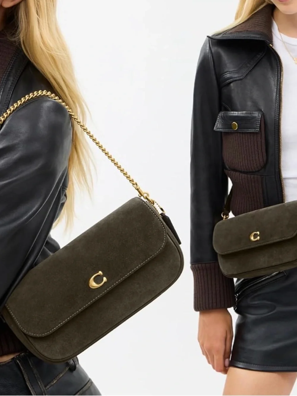 Coach Olive Green Suede Shoulder Bag with Gold Hardware